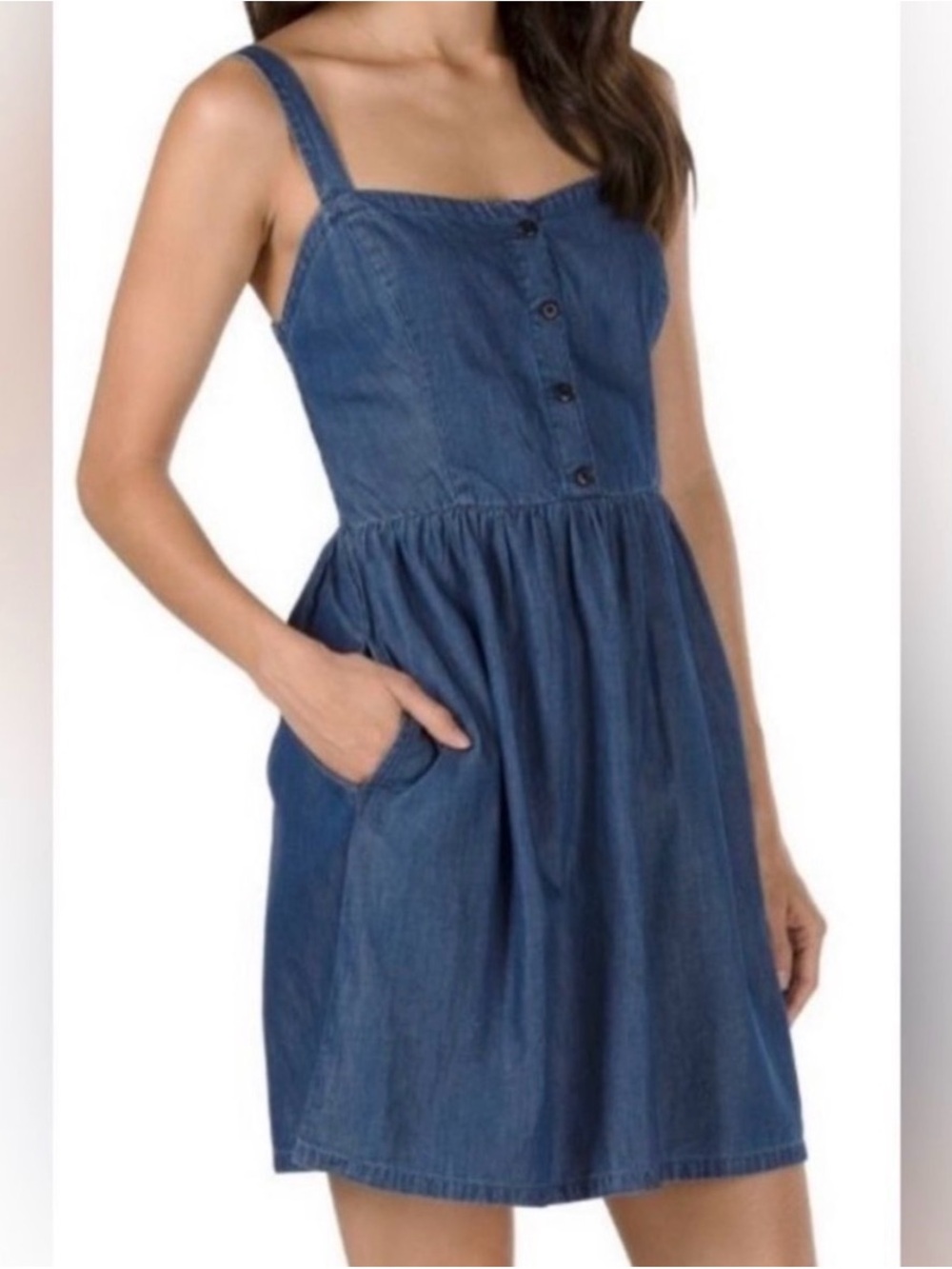Vans Denim-Style Blue Button-Front Casual Sundress - Picture 2 of 5